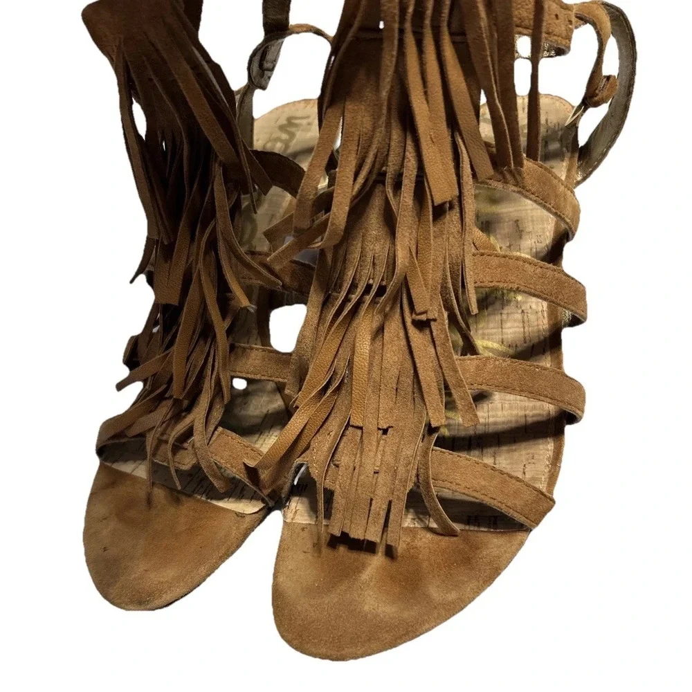 Sam Edelman Sandra‎ Boho Fringe Brown Suede Wedge Women's Size 9.5